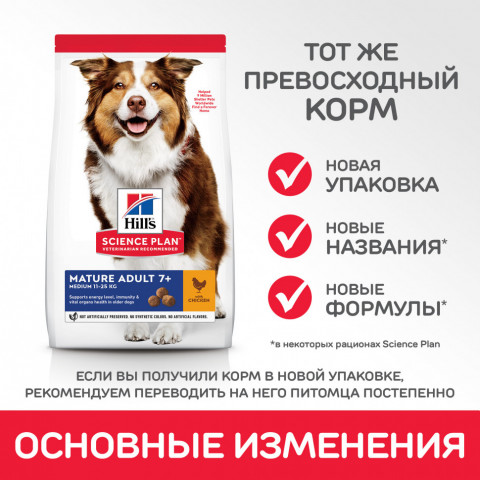 Сухой корм Hills Science Plan для пожилых собак (7+) средних пород для поддержания активности и здоровья желудочно - кишечного тракта, с курицей - 12 кг