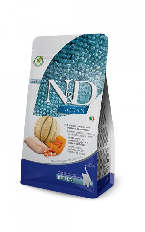 Farmina N&D Ocean Cat Codfish Melon Kitten сухой беззерновой корм для котят с треской, креветками, тыквой и дыней - 300 г